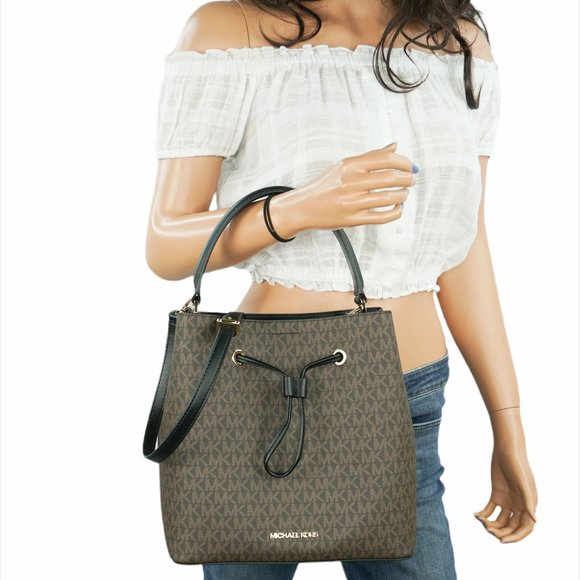 Michael Kors Suri Large Bucket Drawstring Convertible Backpack MK Brown Black main image 10